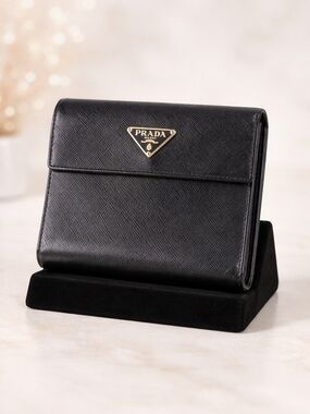 Prada Black Saffiano Leather Wallet with Silver Logo